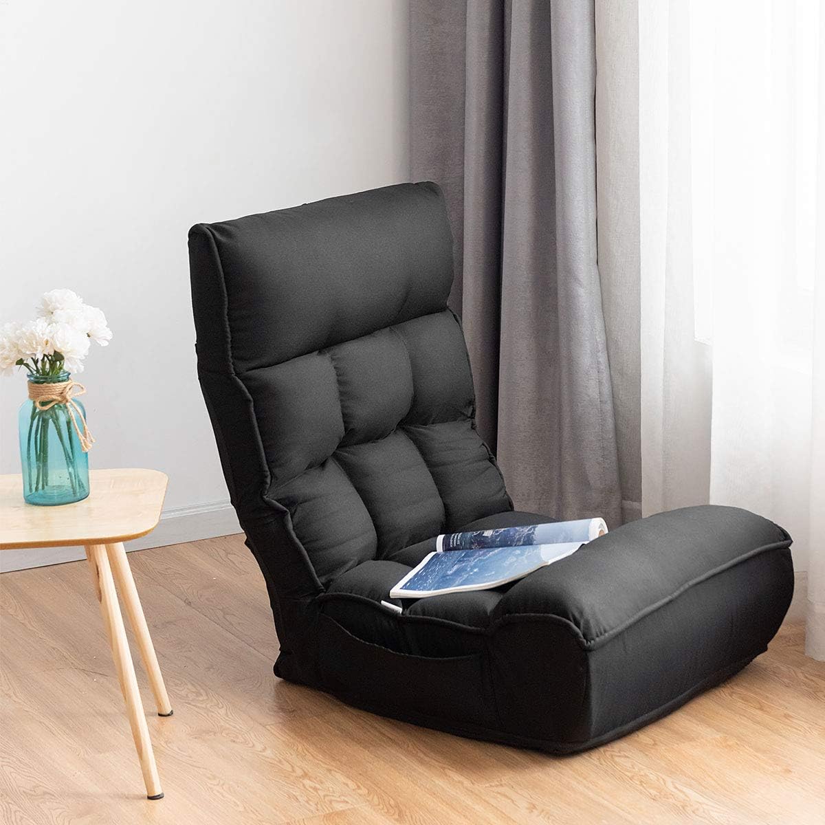 ARLIME 4-Position Adjustable Floor Chair, Armless Gaming Chair w/Back Support & Soft Cushion, Memory Foam Floor Lazy Sofa for Gaming, Reading, Meditating (Black)