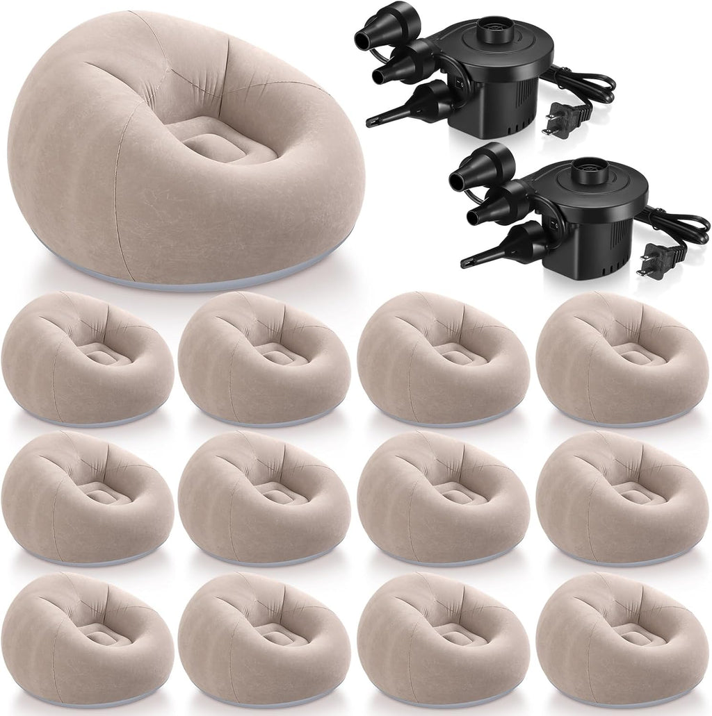 Realspring 6 9 12 Pcs Inflatable Bean Bag Chairs for Adults with Electric Air Pump, Blow up Couch Folding Portable Inflatable Couch Lazy Sofa for Outdoor Movie Night Camping(Coffee,12 Pcs)