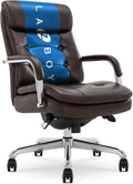 La-Z-Boy Sonata Executive Mid-Back Office Chair, Button-Tufted Seat and Back, Double-Layer Cushion, Padded Armrests, Ergonomic Computer DeskChair, Swivel Metal Base, Bonded Leather, Dark Brown/Chrome