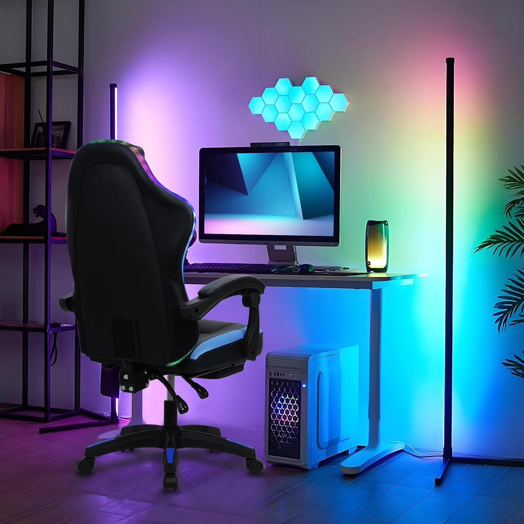 Gaming Chair with LED Lights, Gamer Chair with Height Adjustable, Ergonomic Massage Computer Gaming Chair with Footrest, Video Game Chair with Lumbar Support for Adults