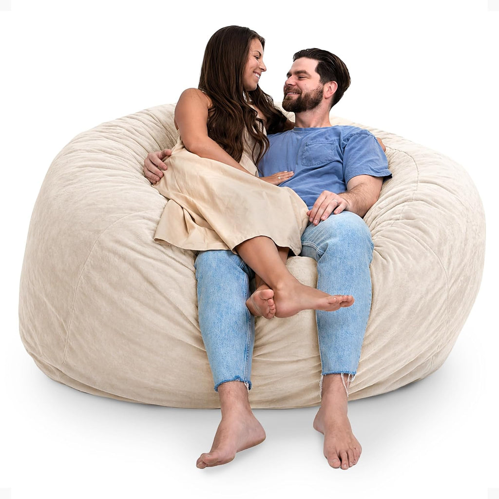 Ultimate Sack 6000 6-Foot Bean Bag Chair, Ivory Fur Cover – Oversized Foam Lounger, Floor Seat, Small Sofa, or Couch Bed for Living Area, Gaming Room, or Reading Lounge