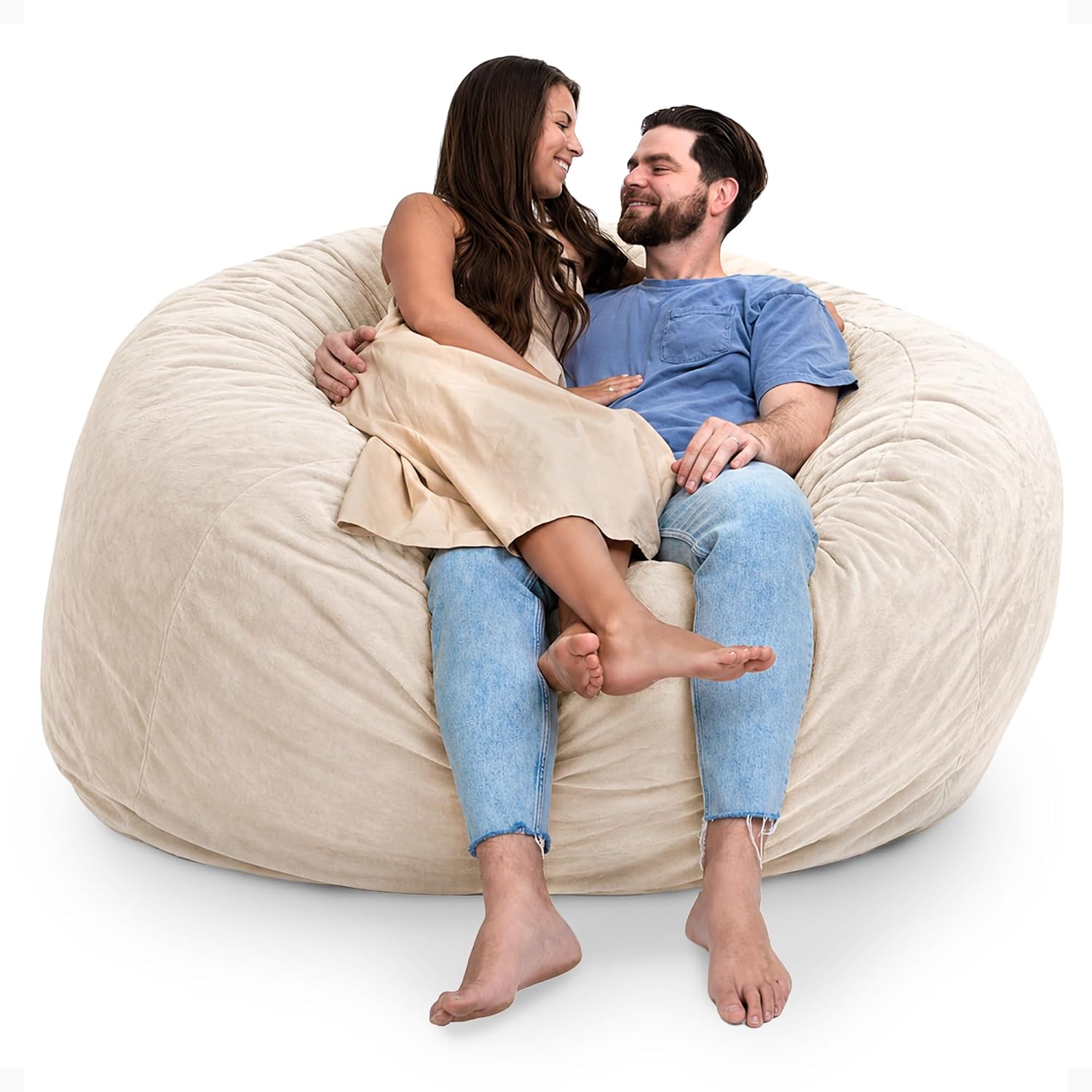 Ultimate Sack 6000 6-Foot Bean Bag Chair, Ivory Fur Cover – Oversized Foam Lounger, Floor Seat, Small Sofa, or Couch Bed for Living Area, Gaming Room, or Reading Lounge