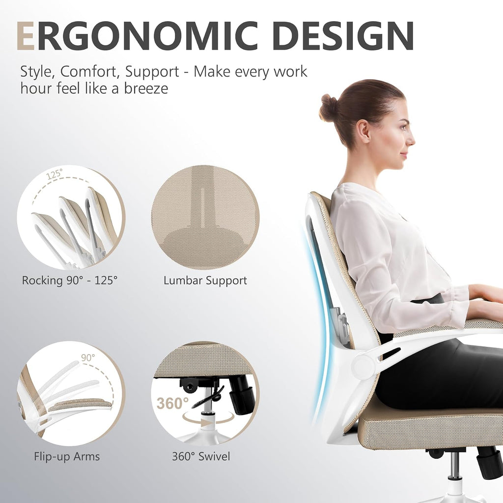 balmstar Office Chair Desk Chair, Ergonomic Mesh Computer Chair with 90-130° Recline & 360° Smooth-Rolling Casters, Adjustable Lumbar Support Task Chair for Home Office, Comfortable for Women, Teens