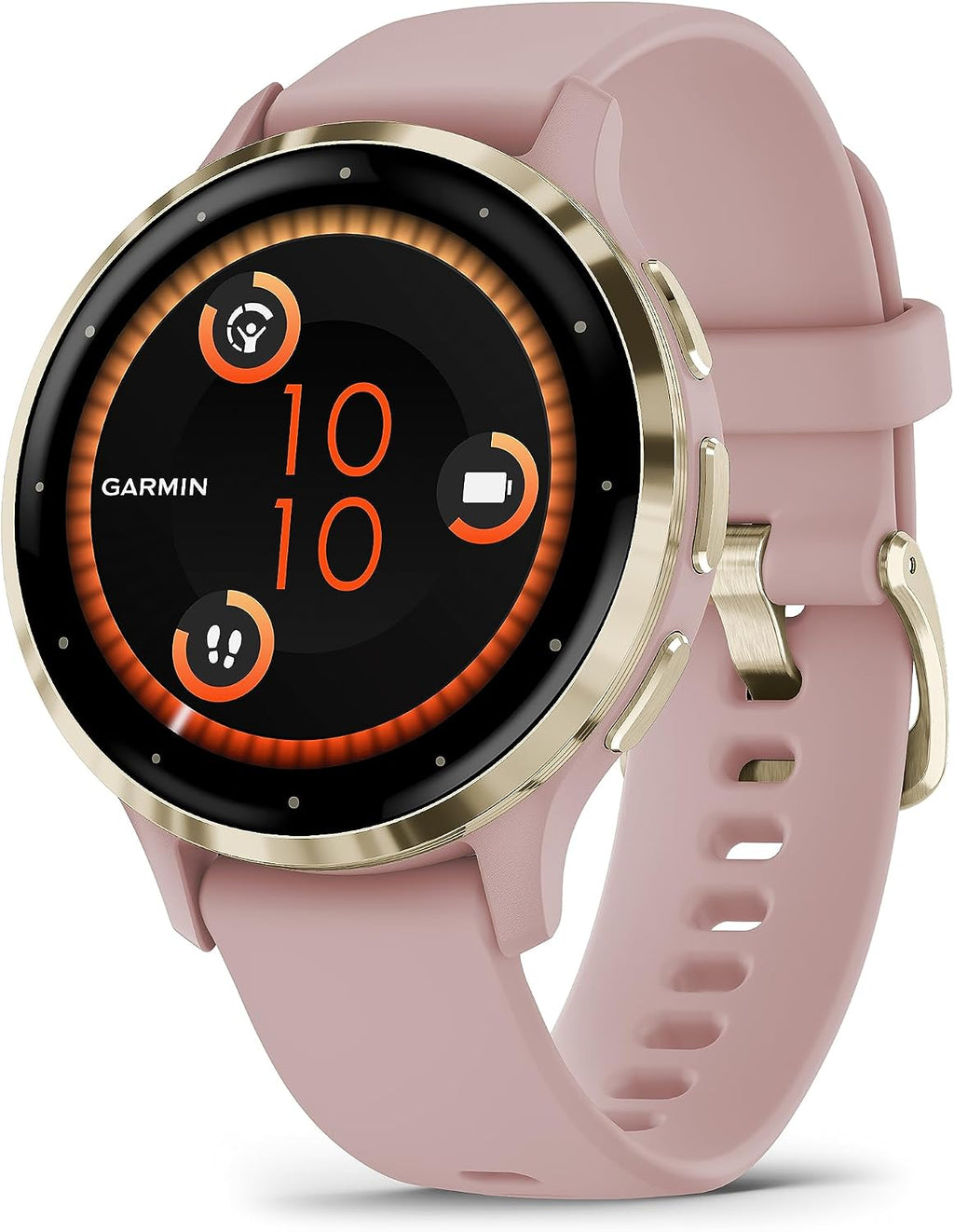 Garmin Venu 3S Soft Gold Stainless Steel Bezel 1.2-Inch AMOLED Touchscreen Display Smart Watch with 41mm Rose Case and Silicone Band (Renewed)