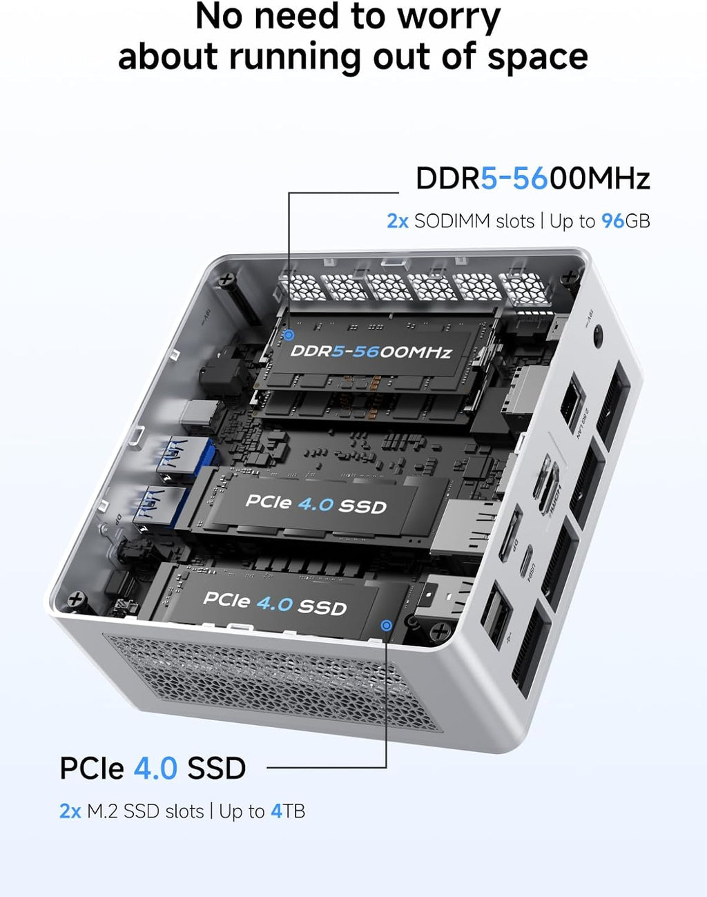 MINISFORUM UM880 Plus Mini PC Barebone AMD Ryzen 7 8845HS(8C/16T, Up to 5.1GHz), Micro PC Without RAM/SSD/OS, HDMI/DP/USB4 Video Output, OCuLink, 2.5G LAN, 780M Graphics (Renewed)