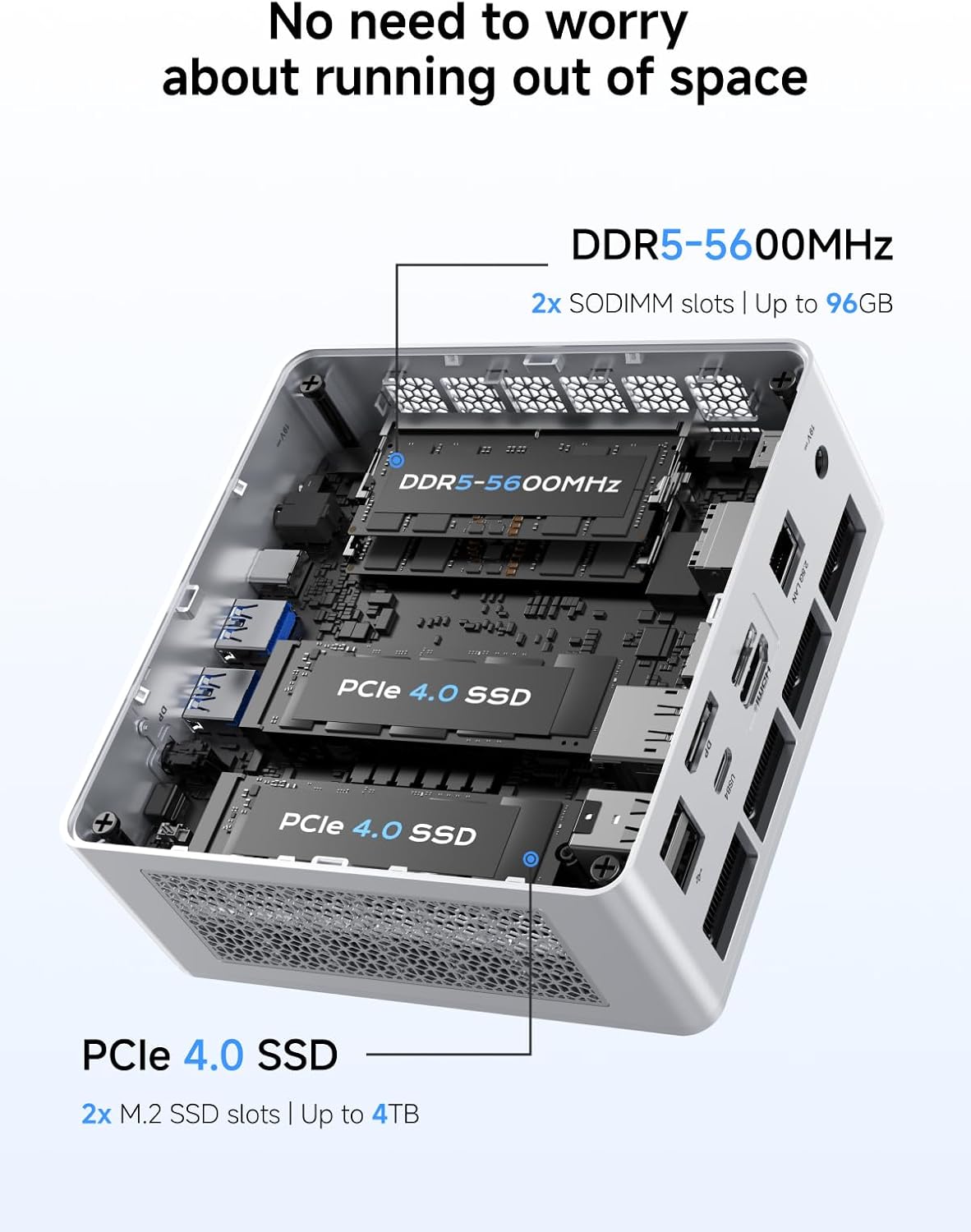 MINISFORUM UM880 Plus Mini PC Barebone AMD Ryzen 7 8845HS(8C/16T, Up to 5.1GHz), Micro PC Without RAM/SSD/OS, HDMI/DP/USB4 Video Output, OCuLink, 2.5G LAN, 780M Graphics (Renewed)