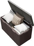 Kingdura 110 Gallon Outdoor Storage Box, Waterproof Resin Deck Box for Indoor and Outdoor Use, Lockable Storage Container for Patio Furniture Cushions Garden Tools (Coffee, 110 Gallon)