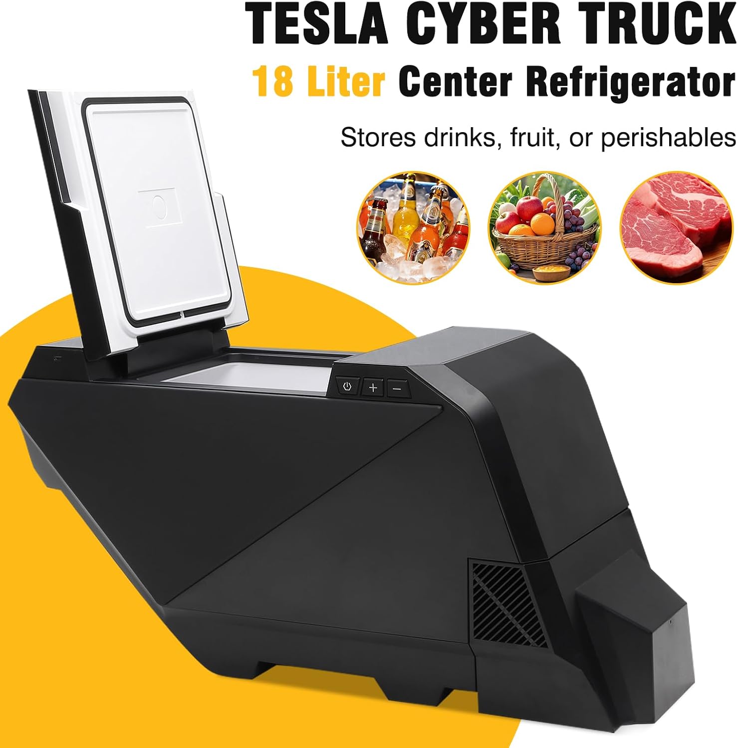 Tlyard Cooler Refrigerator for Tesla Cybertruck, 18L Fridge Floor Center Console Freezer with Rapid Cooling (21°F~68°F) 110V/50W Cyber Truck Accessories for Camping Road Trips