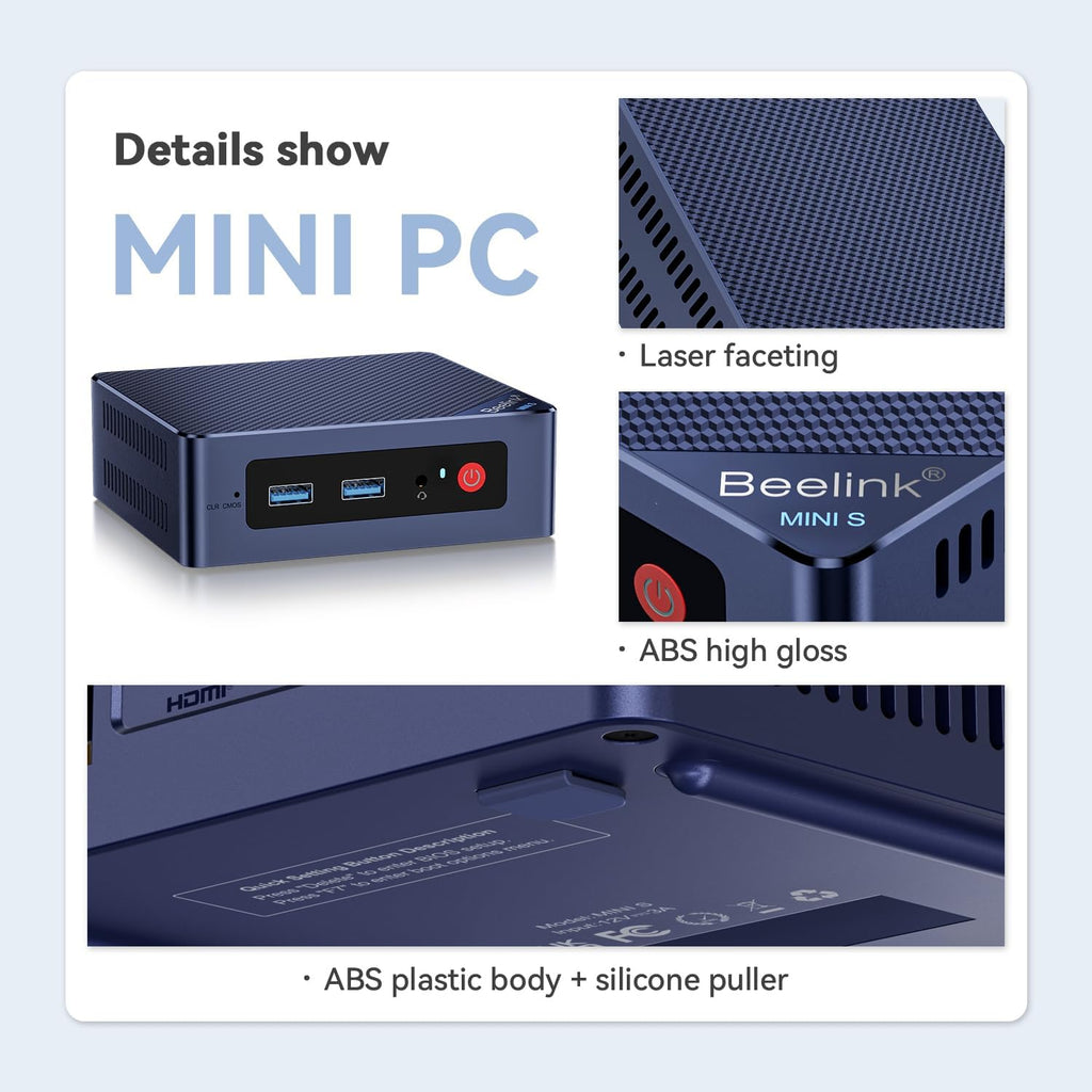 Beelink Mini PC, MINI S12 Pro Intel Twin Lake N100 (4C/4T), Mini Computer 12GB LPDDR5 RAM 500GB M.2 SATA SSD, Desktop PC Dual HDMI 4K UHD/2.5G Ethernet/WiFi6/BT5.2/W11 Home/HTPC