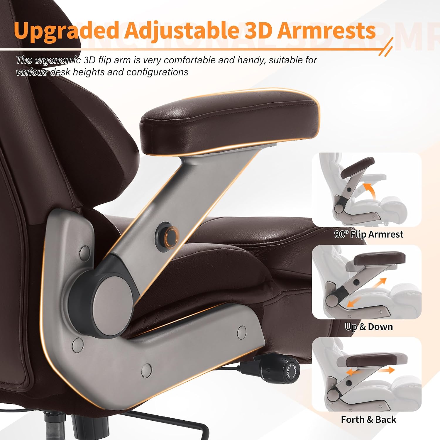 VUZI 700lbs Big and Tall Office Chair-Large Computer Chair with Adjustable Lumbar Support 3D Flip Arms Plus Size Wheels, High Back Executive Desk Chair, Heavy Duty Metal Base, Thick Padded Wide Seat