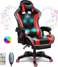Gaming Chair with Speakers and Footrest Full Massage Computer Chair with RGB Lights Ergonomic Video Game Chair with Lumbar Support PU Leather High Back Gamer Chair for Office and Gaming,Red