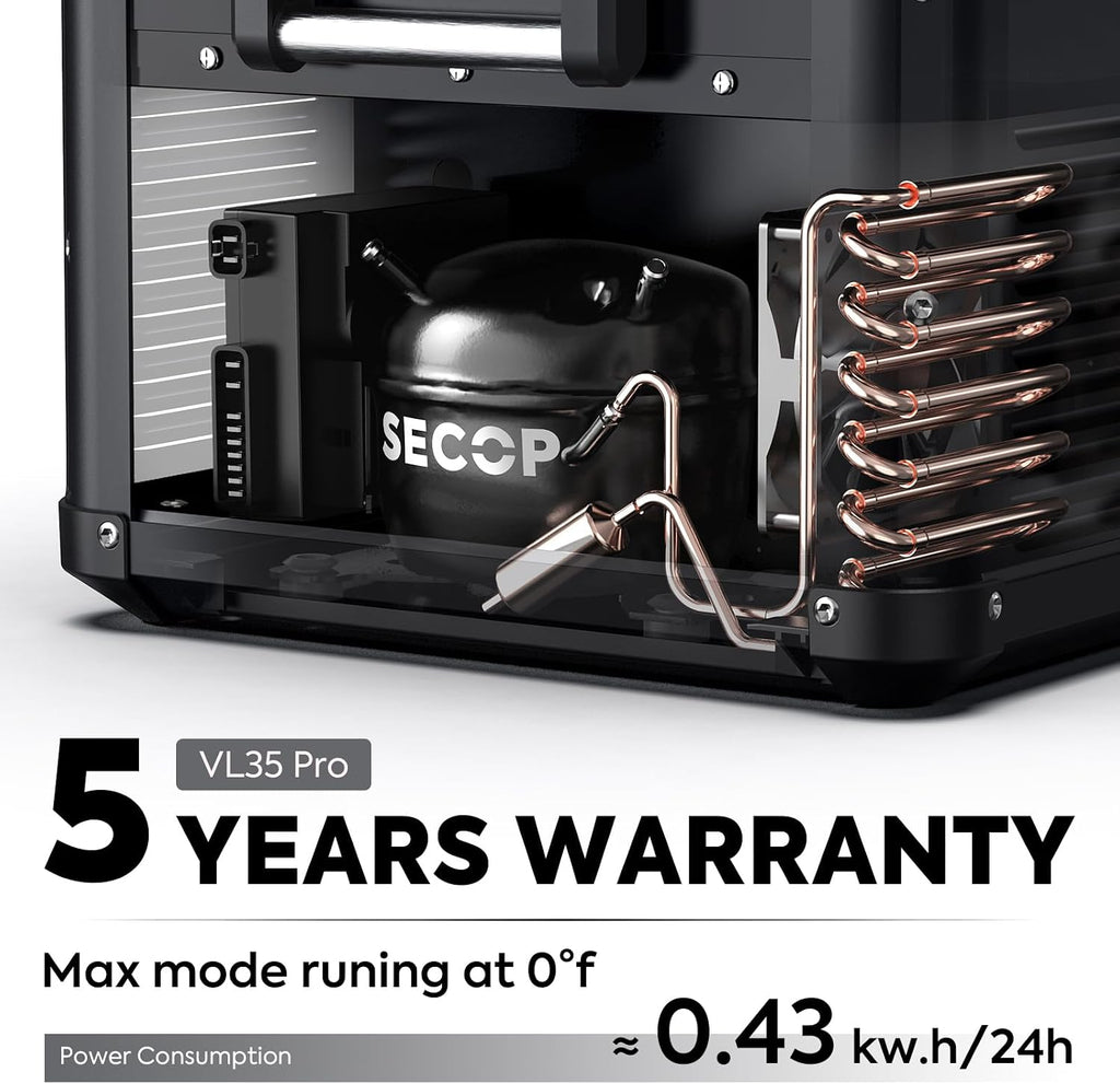 ICECO VL35ProS 35L Car refrigerator, Portable Fridge with Multi-directional lid, 12v Fridge Freezer Powered by SECOP, 0°F to 50°F, 12/24V DC & 110-240V AC, For Car, Camp| With Cover&Battery