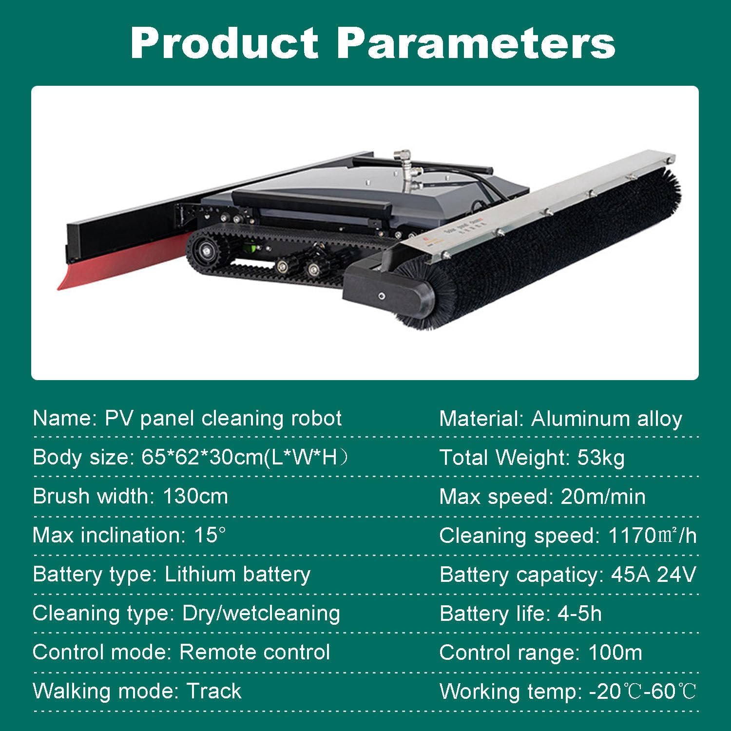 Dual Mode Solar Panel Cleaning Robot(Wet & Dry) | Self-Adjusting 130cm Brush | Smart Edge Dectection | Includes 100m Hose, Water Pumb & Remote