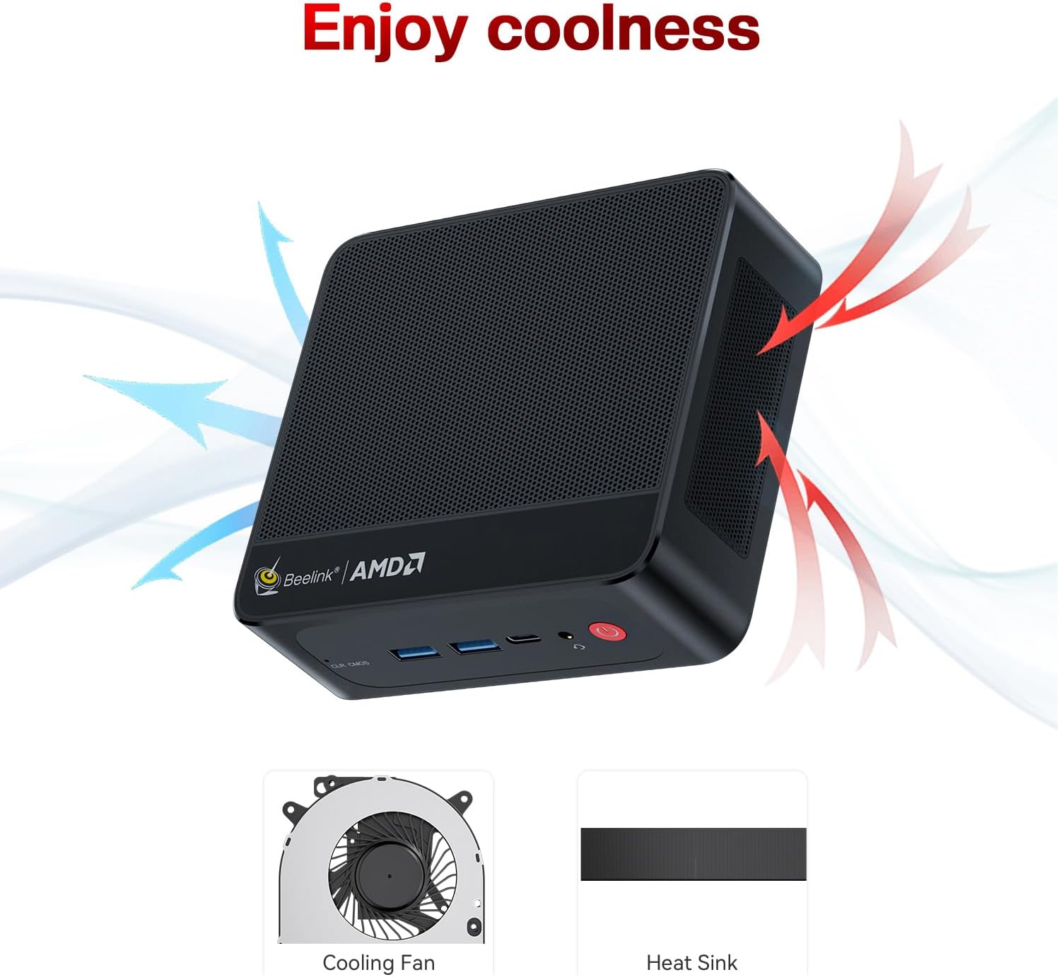 Beelink SER5 Mini PC AMD Ryzen 7 5850U(7nm,8C/16T,up to 4.4GHz), Mini Computer with 32GB DDR4 RAM 1TB M.2 SSD Dual LAN, Support 4K Three Screen Display/HDMI+DP+Type-C/WiFi6/BT5.2/54W/HTPC/Micro PC