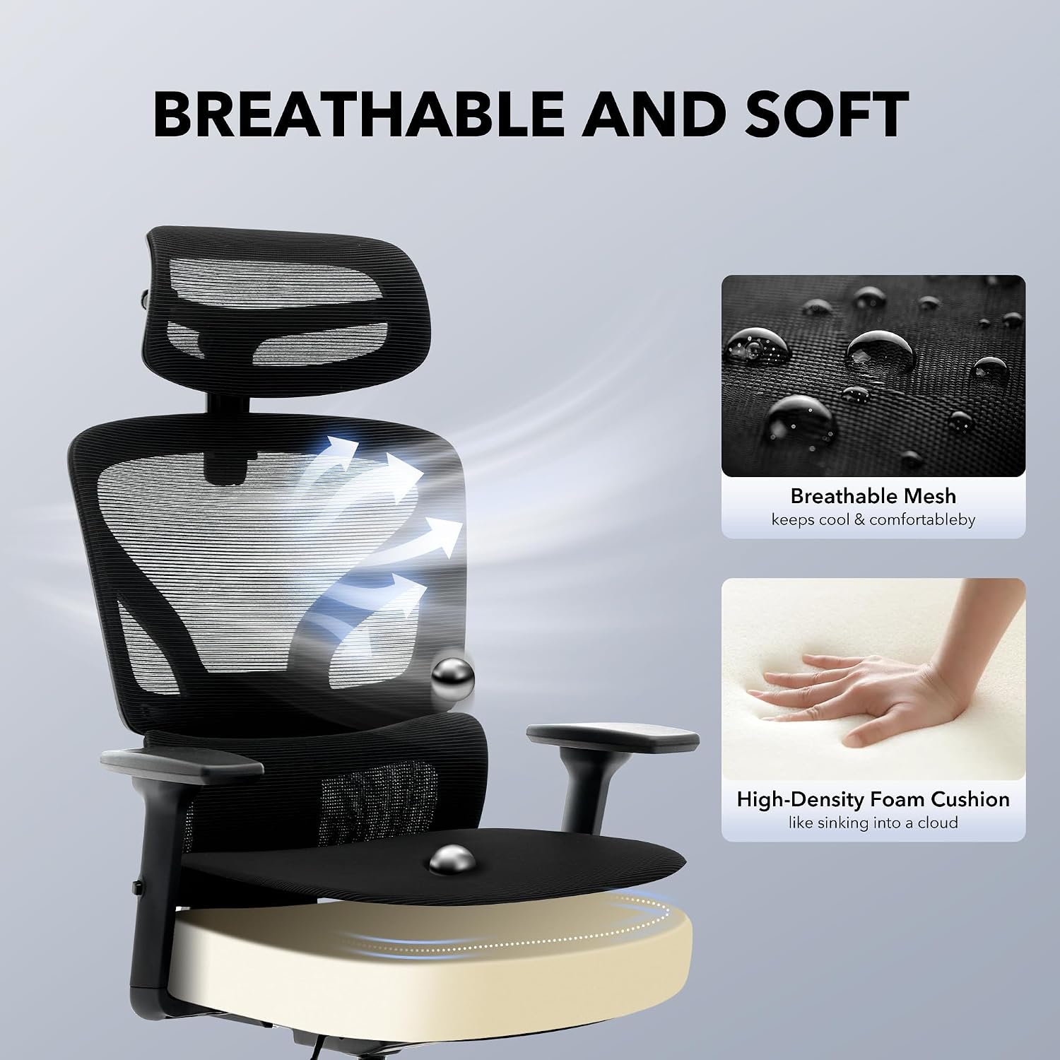 Office Chair Ergonomic Desk Chair - Home Mesh Office Desk Chair with Adjustable Lumbar Support, High-Back Computer Gaming Chair with Headrest 3D Armrests, Rolling Swivel Task Chairs for Home, Office