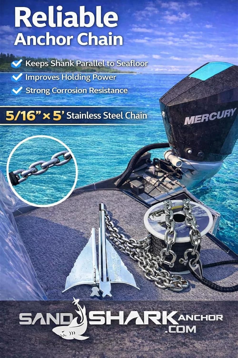 SandShark Premium Fluke Anchor-Retractable Shaft Easy Storage-Aluminum Pontoon Boat Anchor, Jet Ski Anchor. Boats<30 ft. Sand Anchor for Boat, Boat Anchor.