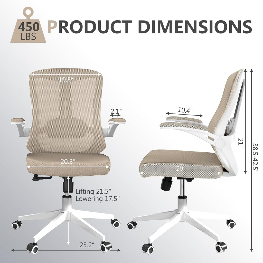 balmstar Office Chair Desk Chair, Ergonomic Mesh Computer Chair with 90-130° Recline & 360° Smooth-Rolling Casters, Adjustable Lumbar Support Task Chair for Home Office, Comfortable for Women, Teens