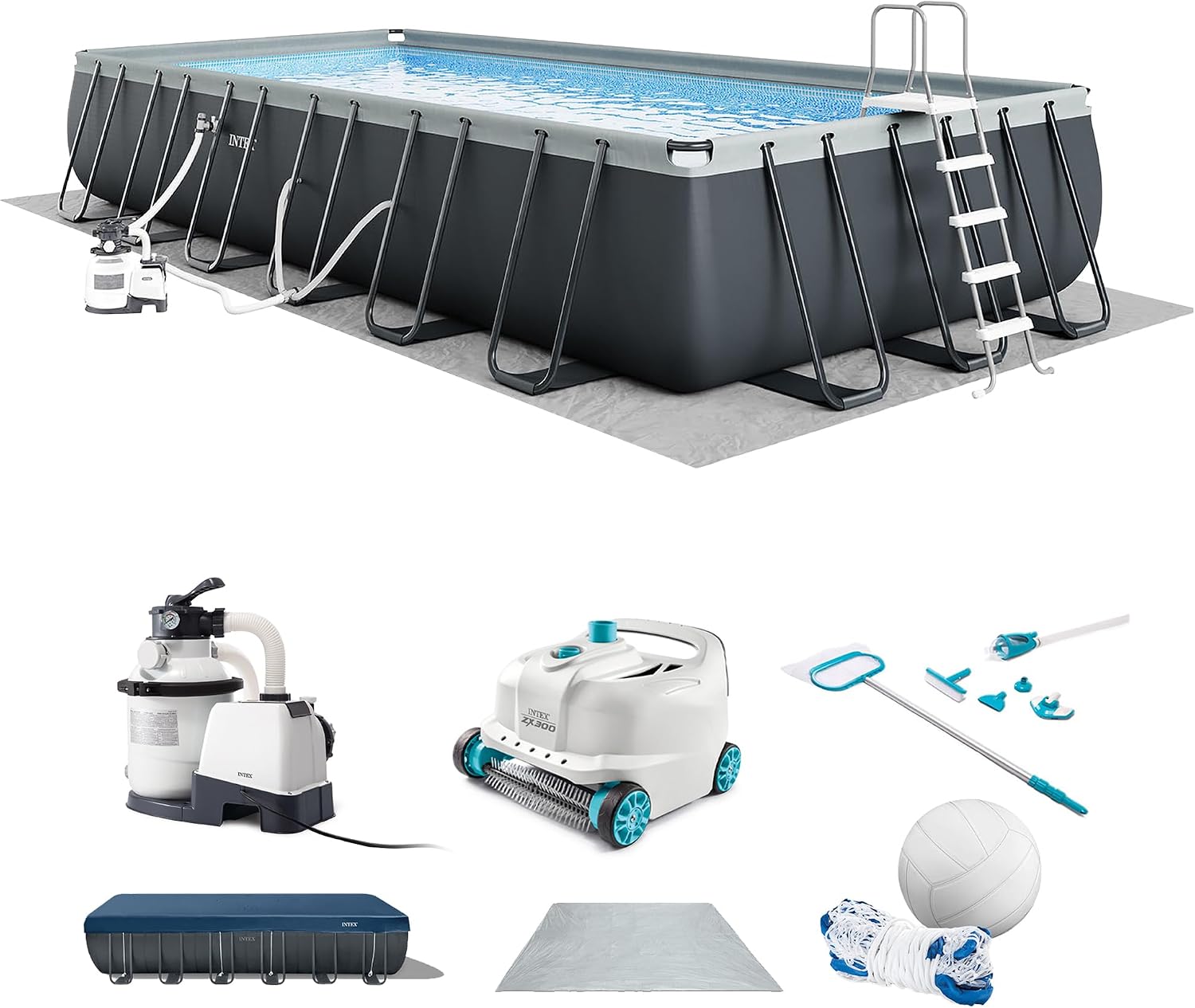 INTEX 26367EH Ultra XTR 24ft x 12ft x 52in Above Ground Swimming Pool Set with Sand Filter Pump and Deluxe Automatic Vacuum Cleaner