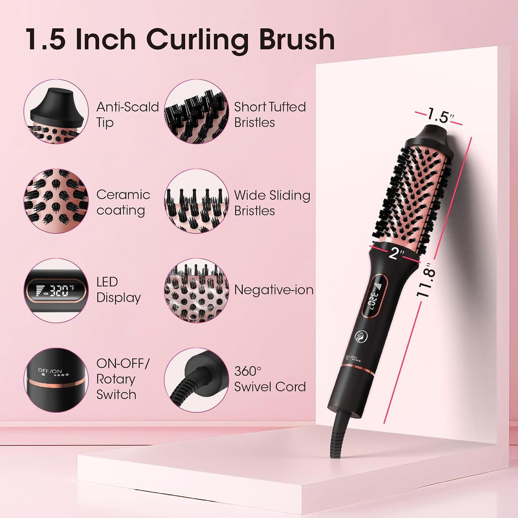 CINOSTAR Heated Round Brush for Blowout Look Volumizer, 1.5 inch Styler Tool, 6 Temps Ionic Thermal Brush, Fast Heating, Dual Voltage for Travel, Blush Gold