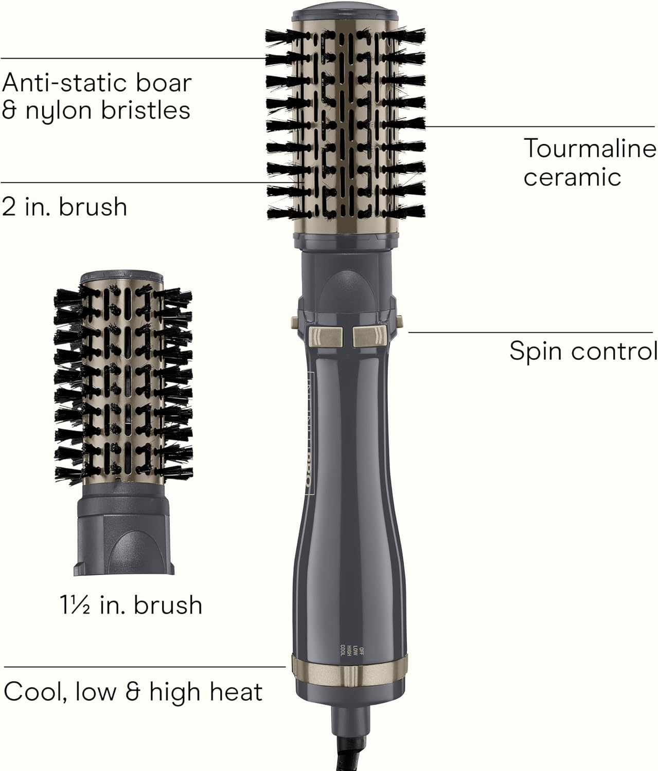 INFINITIPRO BY CONAIR Hot Air Styling Brush Set with 2-Inch and 1.5-Inch Bristles (Pack of 3)