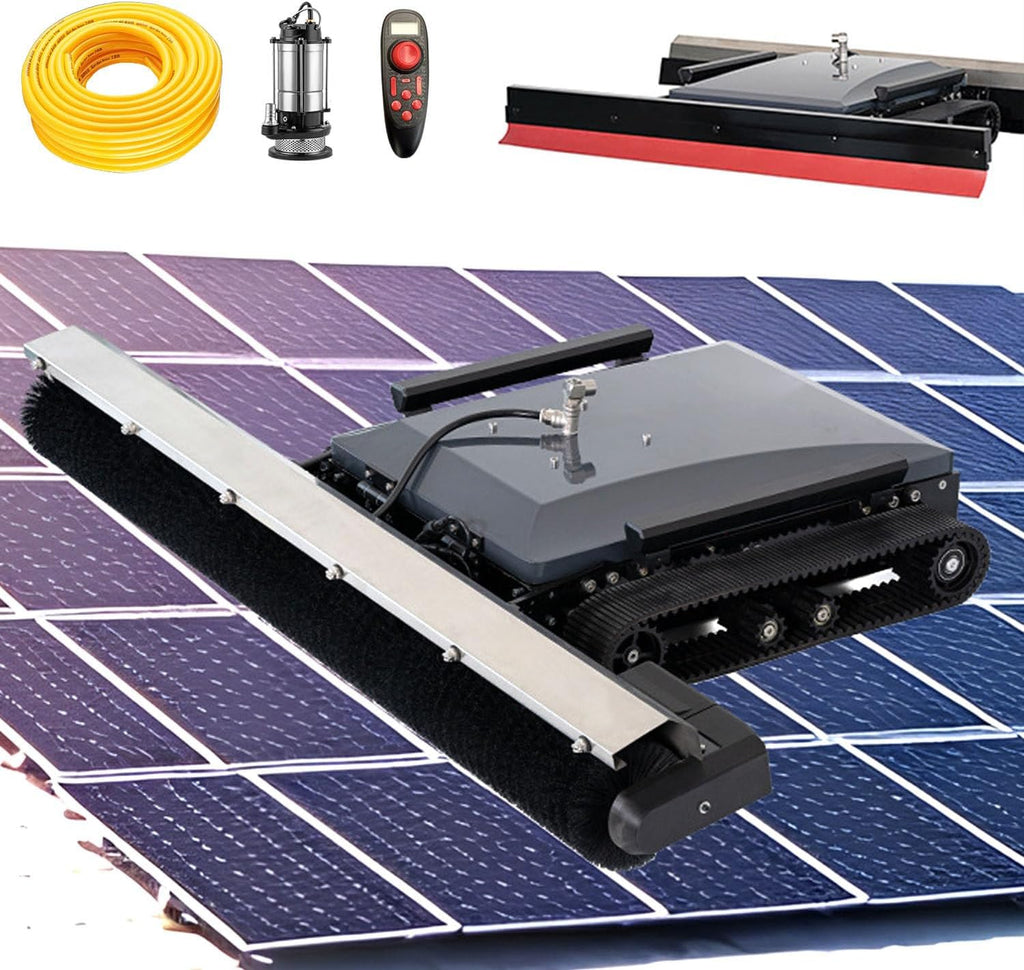 Solar Panel Cleaning Robot - Automatic Dry/Wet, 130cm Brush, 1170m2/h Efficiency, 15° Max Slope, w/Remote & 100m Hose for Industrial/Commercial PV Maintenance