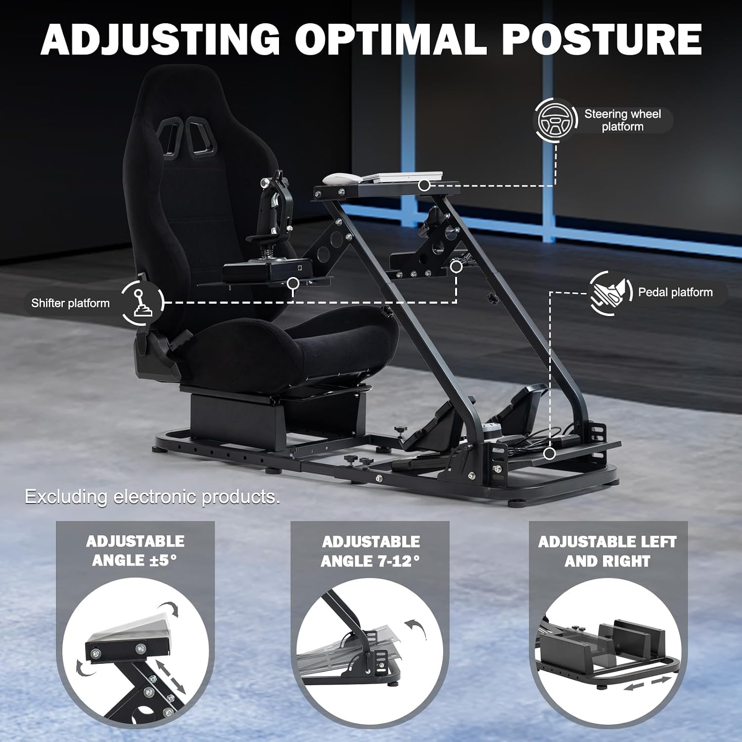 Anman Flight Sim Stand Game Simulator Cockpit with Black Seat Fit for Logitech G29,for Thrustmaster T80 T150 T300RS,for Fanatec Dual Shift Rod Fittings -Flight Series Not Included Wheel Pedals Shifter