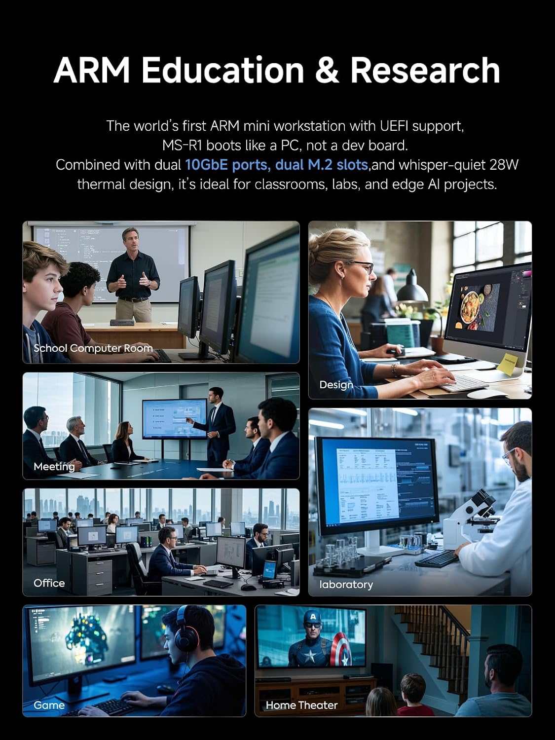 MINISFORUM ARM Mini Workstation Supporting UEFI Boot, Built-in ARM-Based CPU CP8180(12 C/12T, 2.6GHz, 45 Tops), 64GB LPDDR5 5500MHz RAM ECC Supported, M.2 SSD 1TB, Dual 10G LAN,WiFi 6e/BT5.3