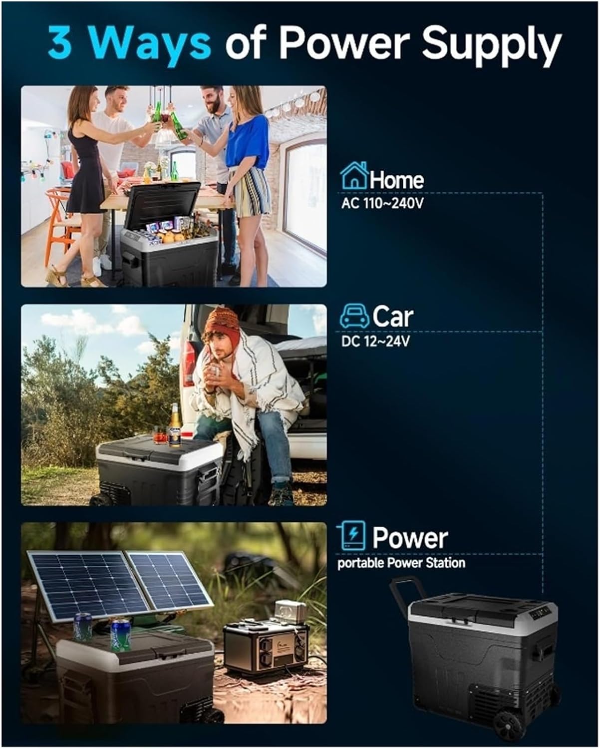Car Fridge Portable 12 Volt Refrigerator - 53 Quart(50L) Electric Cooler With 12/24V DC&110-240V AC, Cooler With Wheels, -4~68°F