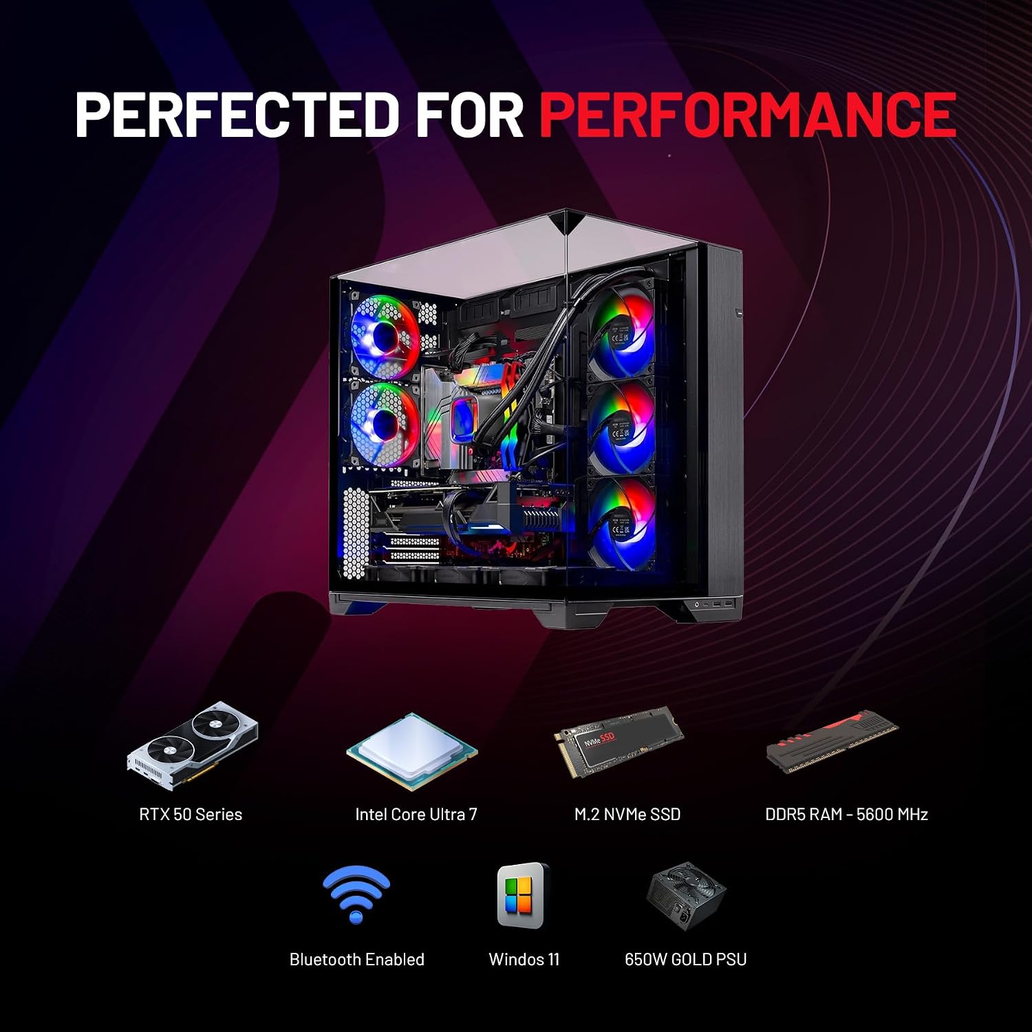 Skytech Gaming O11 Vision Gaming PC, AMD Ryzen 7 7800X3D 4.2GHz, NVIDIA RTX 5060 Ti 16GB, 1TB Gen4 NVMe SSD, 32GB DDR5 RAM 5600, 650W Gold PSU, 360 ARGB AIO, Wi-Fi, Win 11, Desktop
