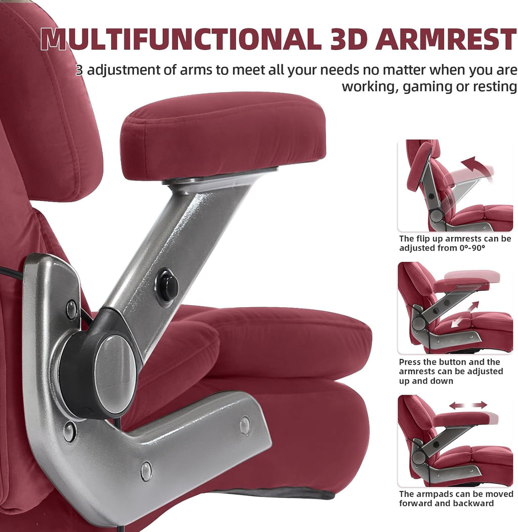VUZI 700LBS Large Heavy Duty Office Chair with 3D Flip Arms, Big and Tall Plus Size Fabric Executive Desk Chairs, High Back Extra Wide Computer Chair with Adjustable Lumbar Support, Sturdy Metal Base