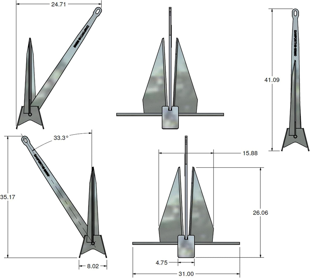 Tie Down Danforth Standard Anchor | 43 lbs. Boat Anchor with 2,000 lbs. Holding Power | Boat Accessories Marine Equipment S2000