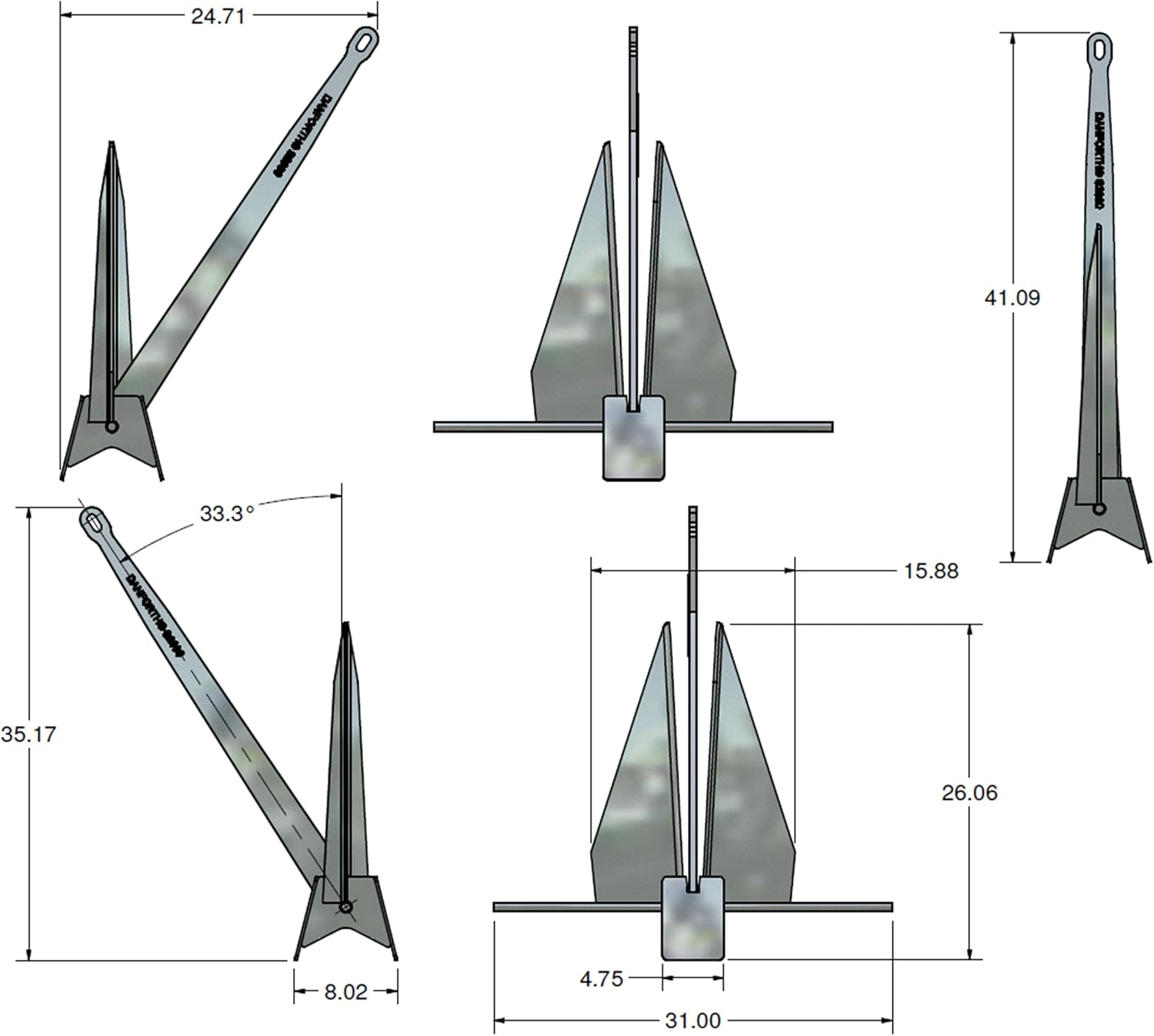 Tie Down Danforth Standard Anchor | 43 lbs. Boat Anchor with 2,000 lbs. Holding Power | Boat Accessories Marine Equipment S2000