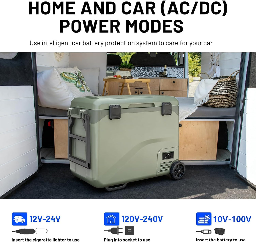 GS50W Portable Wheeled Car Freezer,54Quart 12V Car Refrigerator with Dual Zone,Electric Compressor Cooler -4℉~68℉ for Camping, RV, Truck, Travel, Outdoor