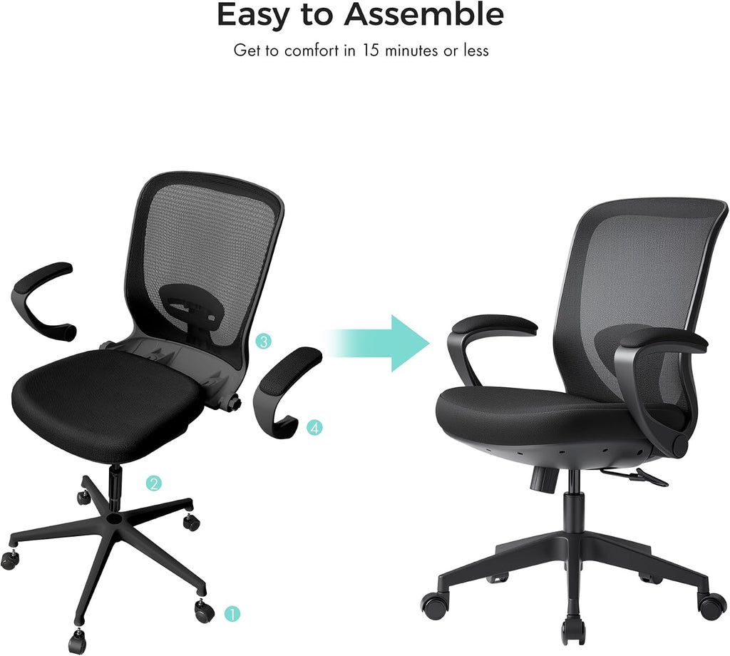EUREKA ERGONOMIC Armis Ergonomic Office Chair with Back Support Flip up Arms, Home Office Desk Chair for Space Saving, Black, Breathable Backrest Mesh