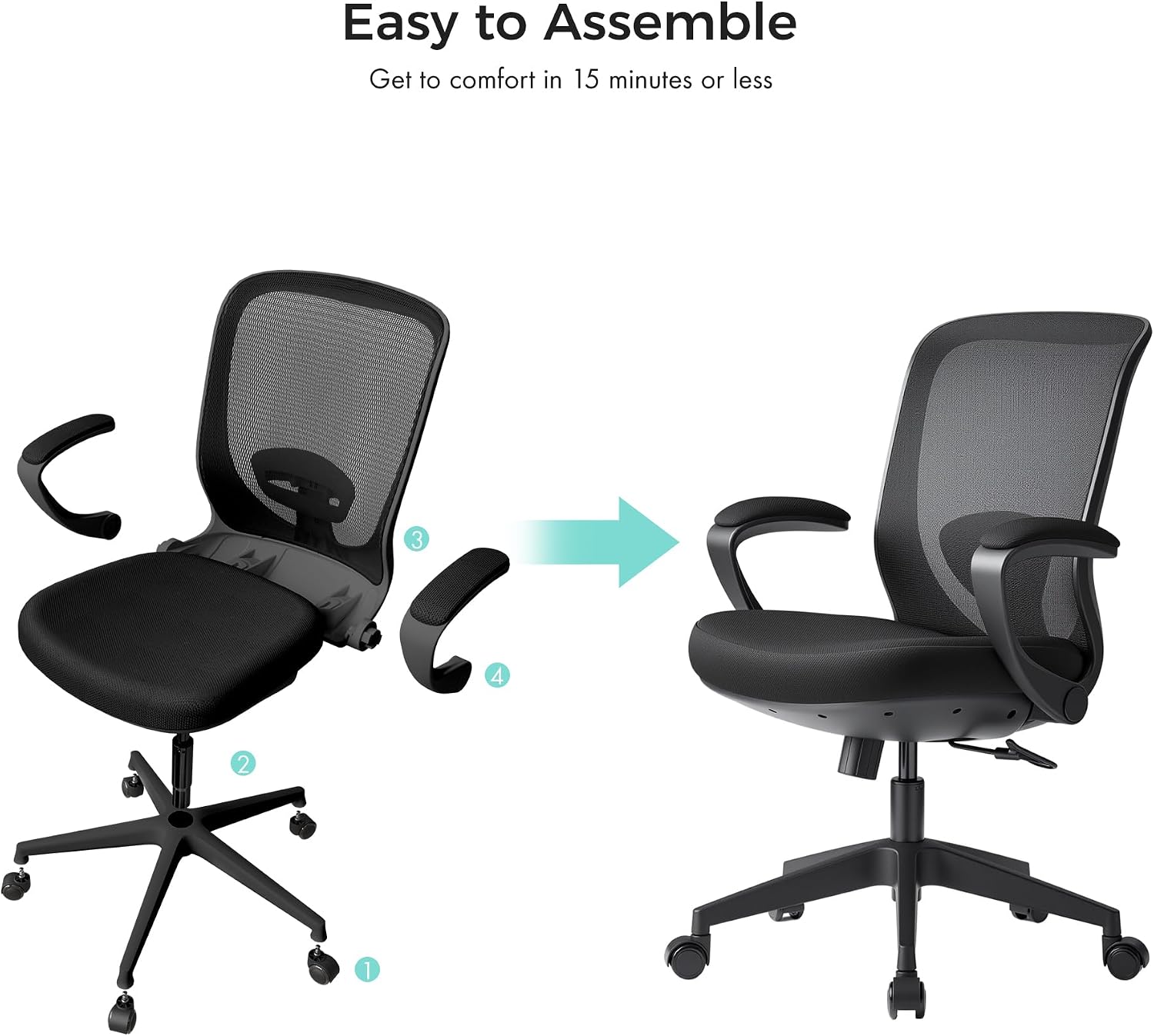 EUREKA ERGONOMIC Armis Ergonomic Office Chair with Back Support Flip up Arms, Home Office Desk Chair for Space Saving, Black, Breathable Backrest Mesh