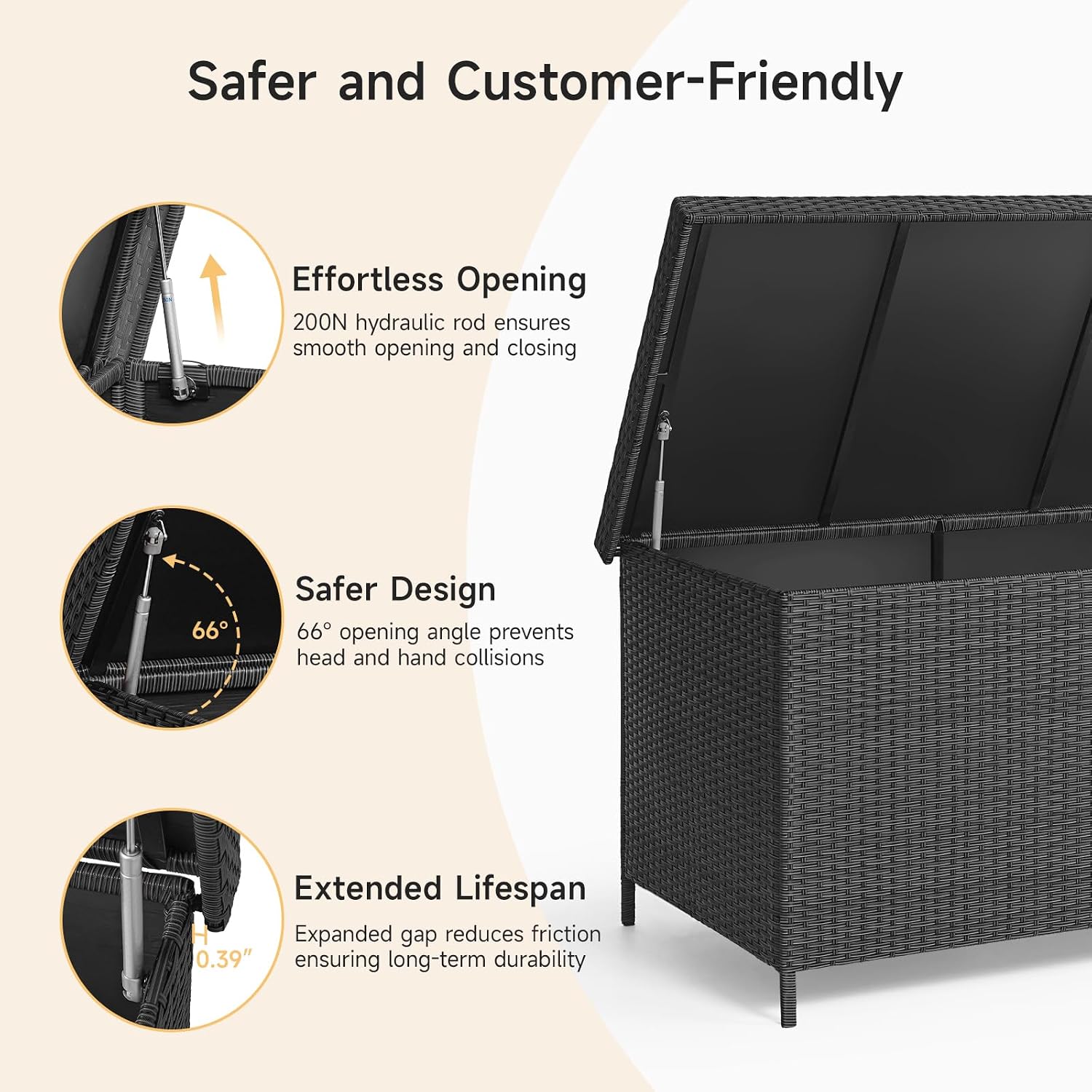 ONBRILL 158 Gallon XL Deck Box with Lid, All Weather Wicker Outdoor Storage Box Waterproof, Large Outdoor Patio Storage Bin for Cushions, Garden Tools, Gears, Pool Accessories, Black