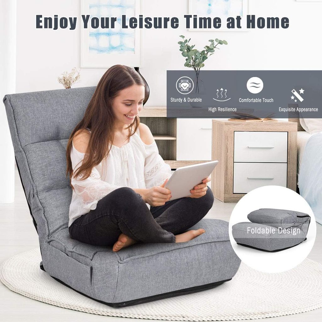 S AFSTAR Folding Floor Chair, Floor Gaming Chair with 5-Position Adjustable Headrest & 4-Position Backrest, Side Pocket & Thicken Cushion, Padded Floor Seat Lazy Chair for Living Room Bedroom