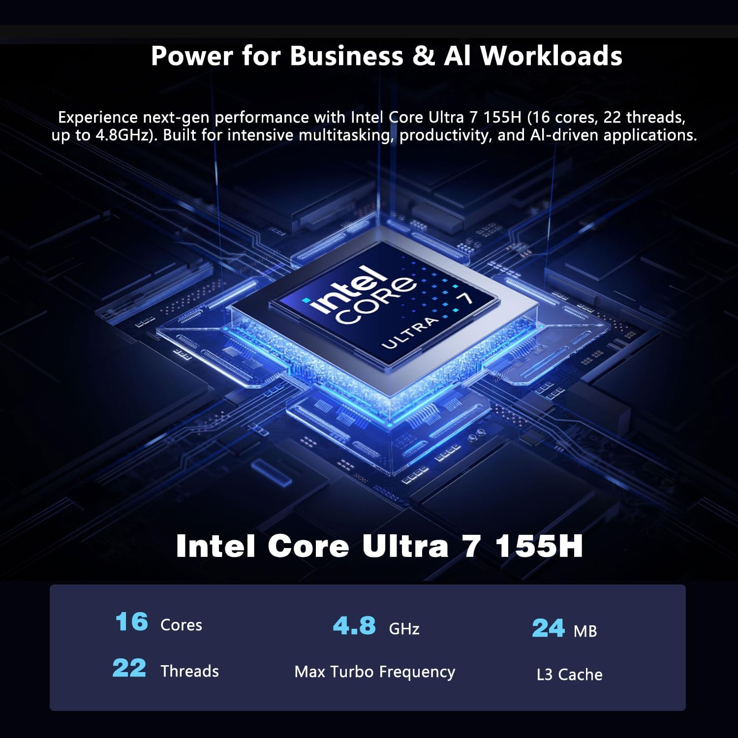 ASUS NUC 14 Pro Mini Desktop, Intel 16-Core Ultra 7 155H, 16GB DDR5, 1TB SSD, Wi-Fi 6E, Support 4-Display 4K, Thunderbolt 4, HDMI, Bluetooth, Windows 11 Pro, Black, AI PC for Home/Business/Gaming