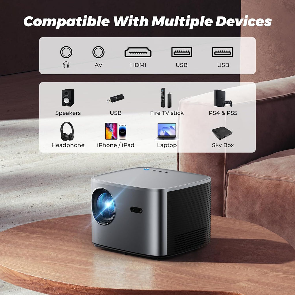 [Auto Focus/Keystone] Groview 4K Projector with WiFi and Bluetooth, 1000 ANSI Movie Projector for Outdoor Use, Proyector with 50-100% Zoom, Compatible with iOS/Android/HDMI/TV Stick