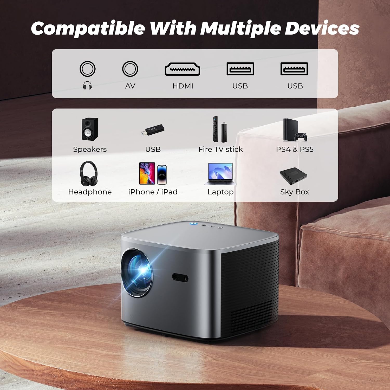 [Auto Focus/Keystone] Groview 4K Projector with WiFi and Bluetooth, 1000 ANSI Movie Projector for Outdoor Use, Proyector with 50-100% Zoom, Compatible with iOS/Android/HDMI/TV Stick