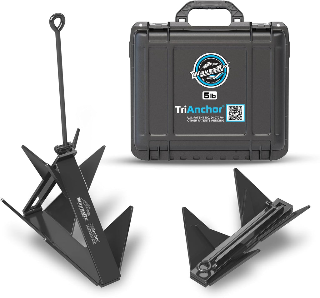 WAVESRX TriAnchor - Stainless Steel Folding PWC & Boat Anchor | Sets Instantly for Effortless Boat & Jet Ski Anchoring | Compact Patent-Pending Design Grips Better Than Plow, Fluke or Box Anchor