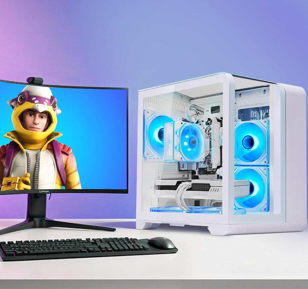 Curved Pannel Gaming PC - AMD Ryzen 7 7800X3D 8-Core 4.2 GHz - GeForce RTX 5060 8GB -32GB DDR5 6000MHZ RAM - 1TB PCIe SSD - WiFi &Bluetooth - RGB Fans-Windows 11, Desktop Computer-White