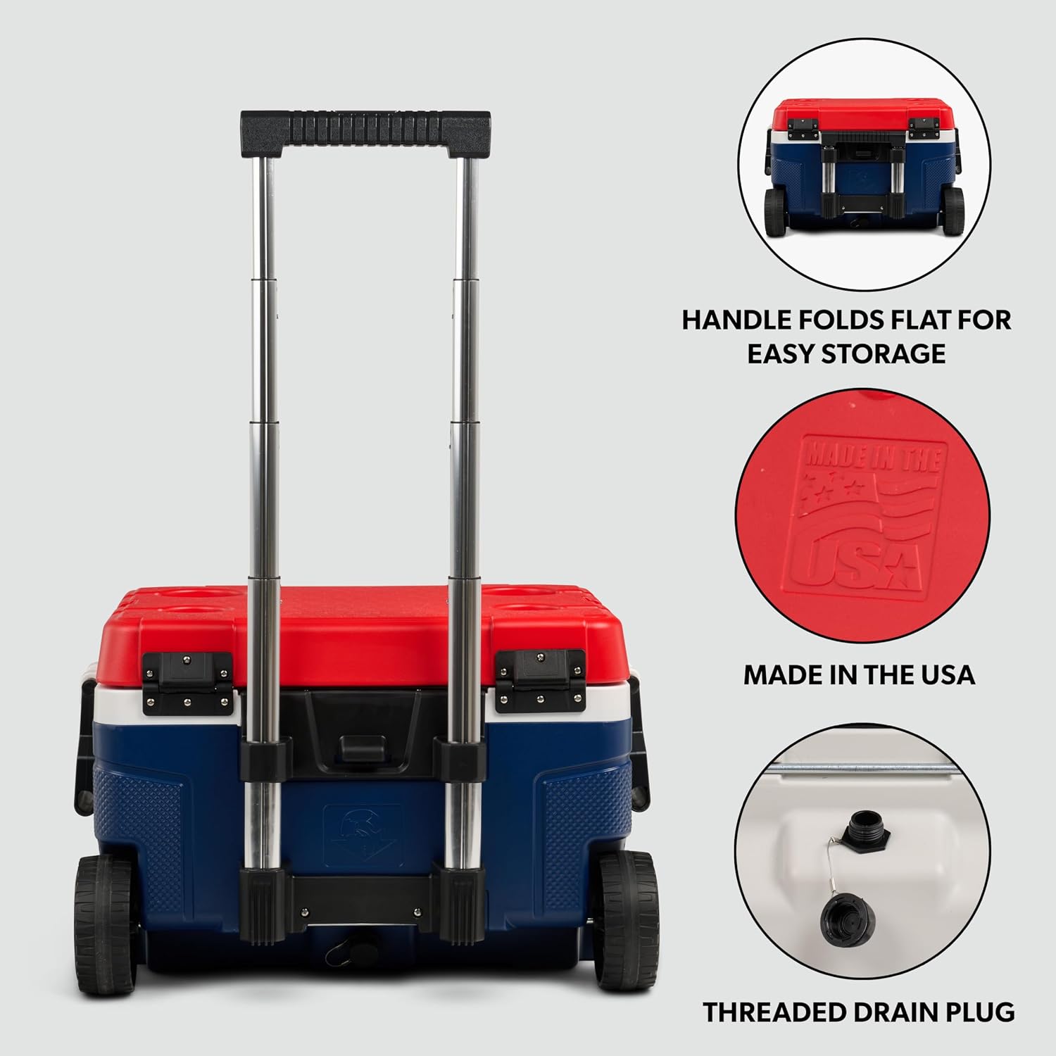 Igloo Trailmate 52Qt Wheeled Cooler, Insulated Hard Shell Ice Chest, Americana