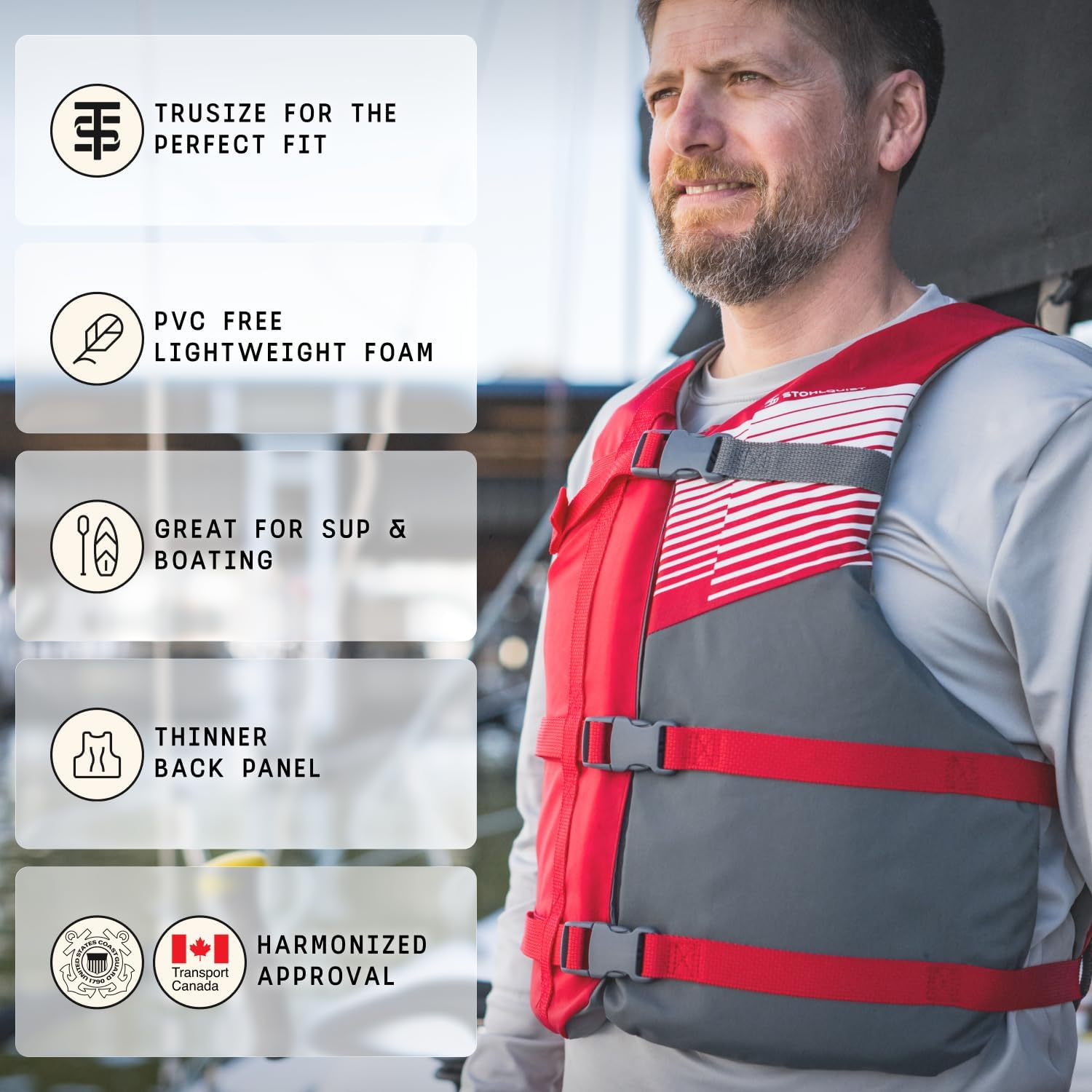 Stohlquist Universal Fit Adult Life Jacket PFD (4 Pack) Coast Guard Approved, for Men and Women 90+ lbs, Lightweight Neoprene and Adjustable, Ideal for Boating, Kayaking & Water Sports