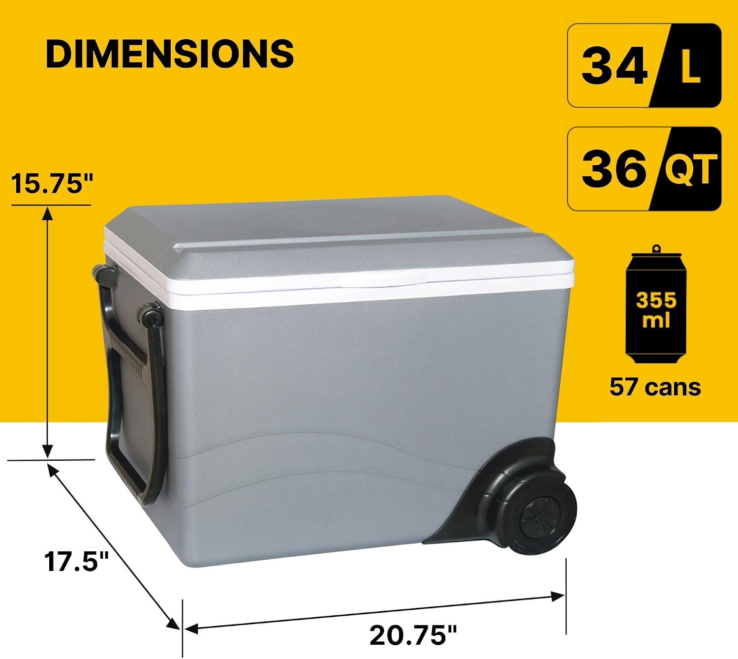 Koolatron Electric Portable Cooler Plug in 12V Car Cooler/Warmer 36 qt (34 L) w/Wheels, No Ice Thermo Electric Portable Fridge for Camping, Travel Road Trips with 12 Volt DC Power Cord, Gray/White.