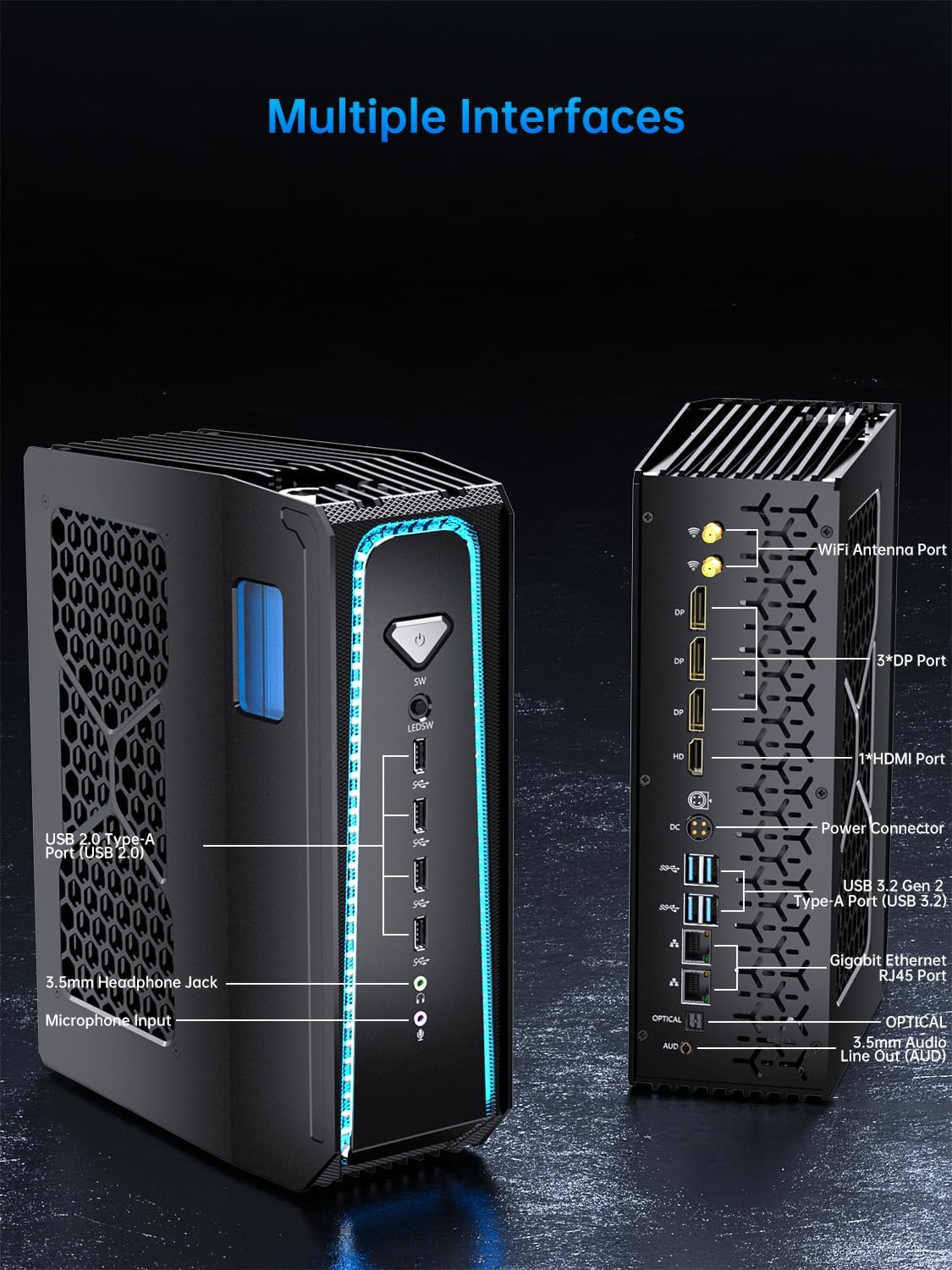 Thdeukoty Mini Gaming Pc Core i9-14900F(24C, 32T, Up to 5.8GHz) 64GB DDR5 4TB SSD, Liquid Cooled Desktop Computer with RTX 5070 WiFi 6E, BT5.3, RJ45 Port, Quad Display for Gaming/Design/Office
