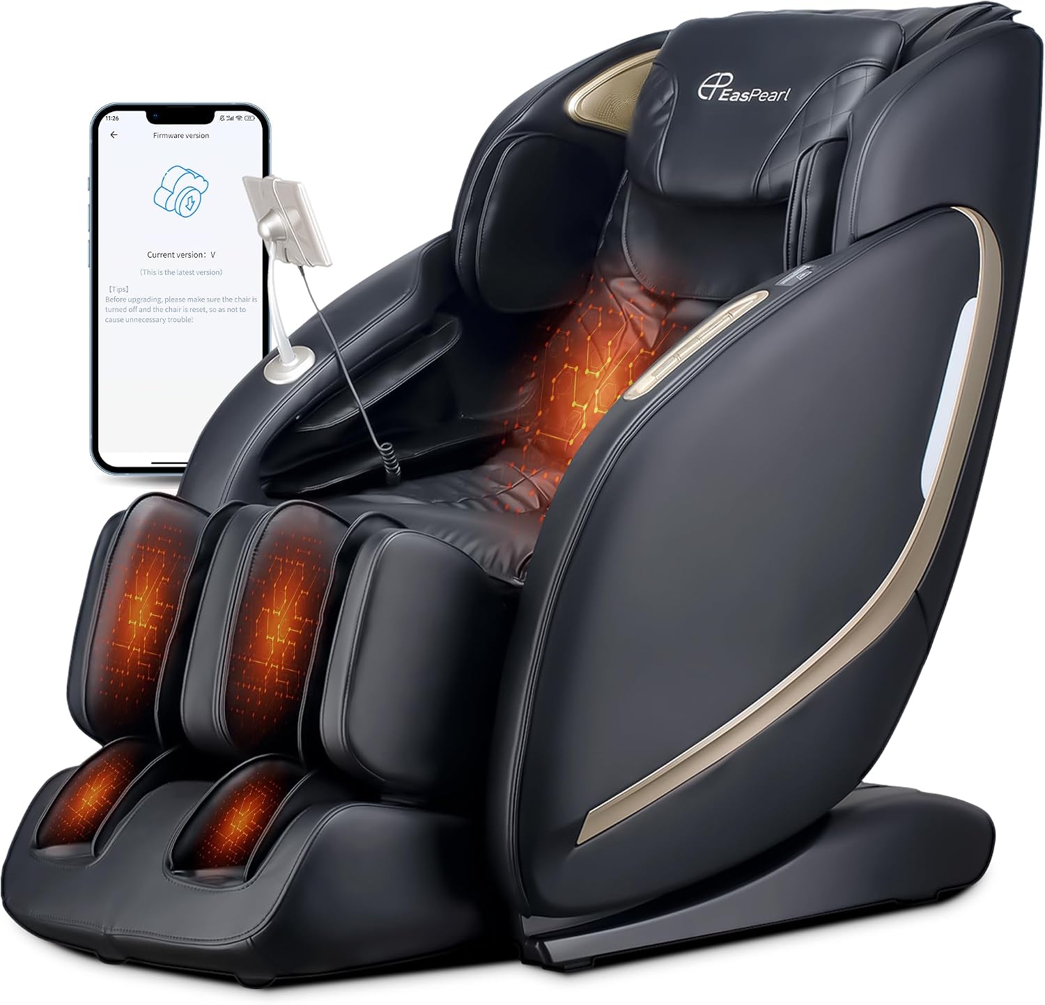 EASPEARL Massage Chair Full Body,53.15in SL-Track,Zero Gravity Massage Chair with Heat, Auto Footrest,OTA Upgraded 24 Auto Modes,LCD Screen,36 Airbags, Bluetooth&APP Control, Shiatsu&Thai Stretch