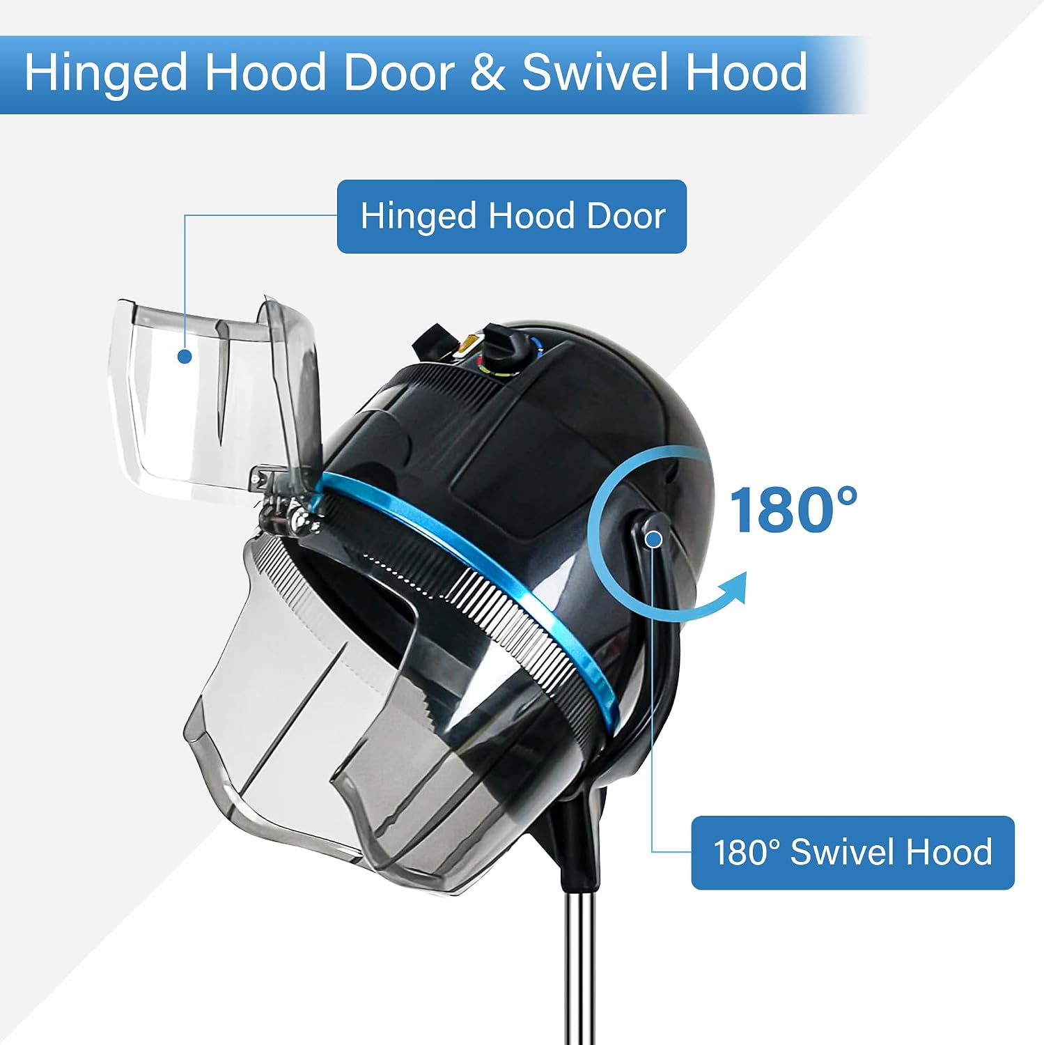 1300W Adjustable Hooded Hair Dryer Professional Stand Up Bonnet Hair Dryer Salon Equipment with Rolling Base for Home Hair Drying