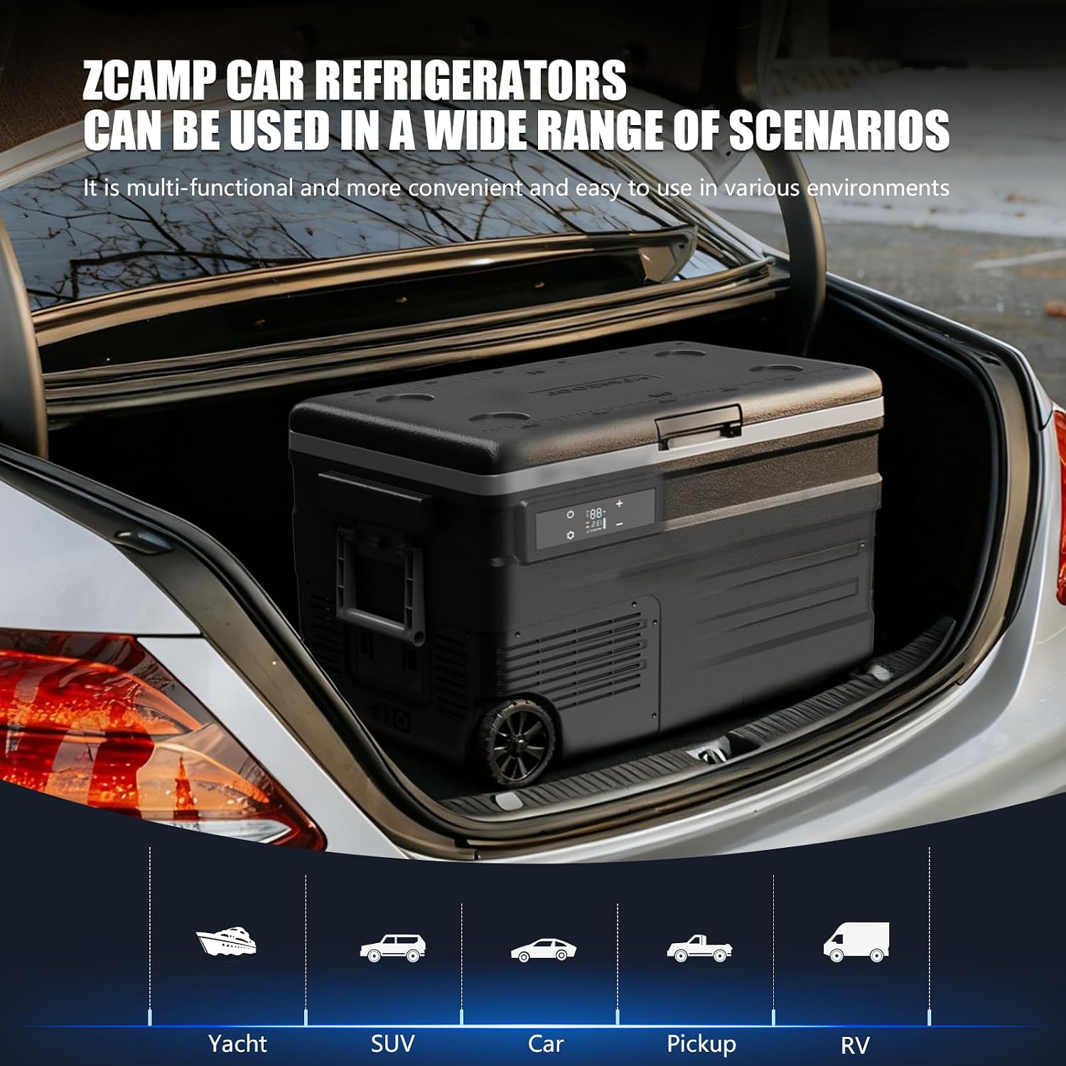 UD45E 12 Volt Refrigerator,Dual Zone Portable Freezer with Wheels & Battery Compartment,42QT(40.5L) Electric Cooler,-4℉~68℉,12/24V DC 100-240V AC for Camping, Travel, Truck, RV (Batt.Not Incl)
