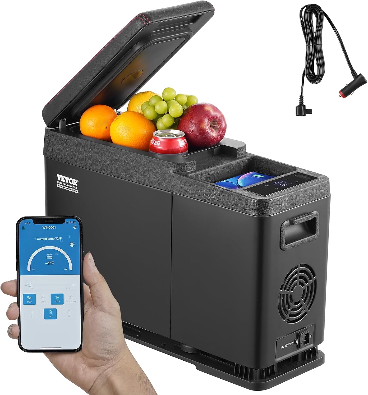 VEVOR Car Refrigerator, 12 Volt Car Armrest Refrigerator Fridge, 8 L Single Zone Portable Freezer, -4℉-68℉ Adjustable Range, 12/24V DC and 100-240V AC Compressor Cooler for Outdoor, Camping